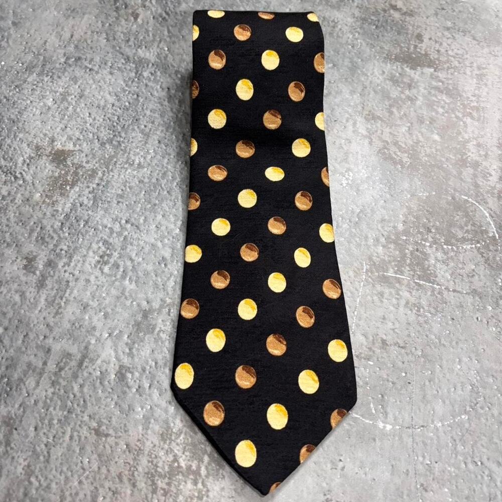 Vintage Enrico Coveri Black Moon Tie. Black Dots. 100% Silk